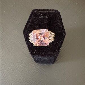 Radiant Pink Crystal Ring with Silver Accents
